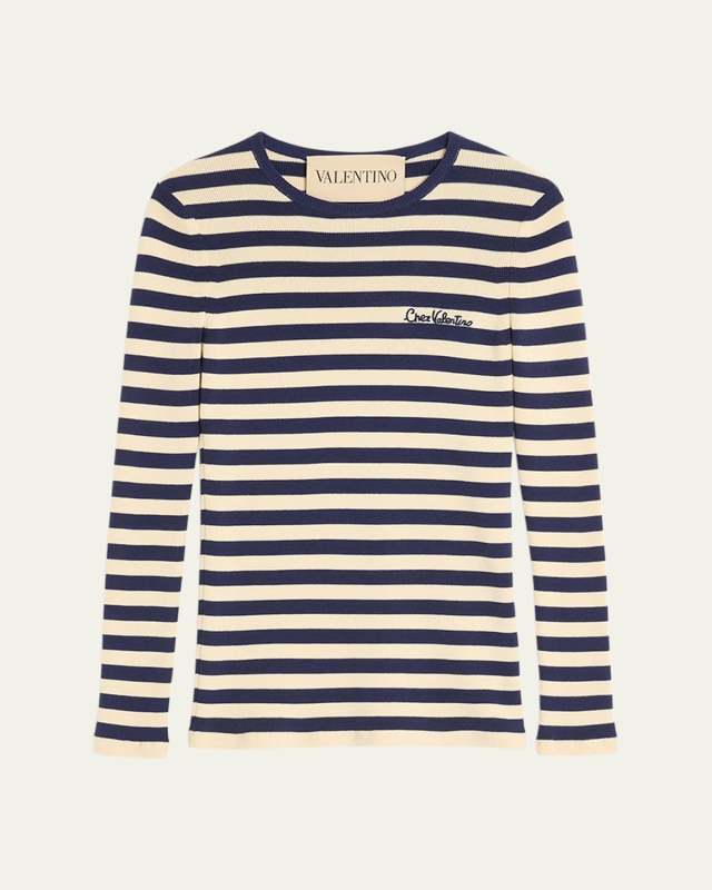 Chez Valentino Striped Knit Long-Sleeve Top